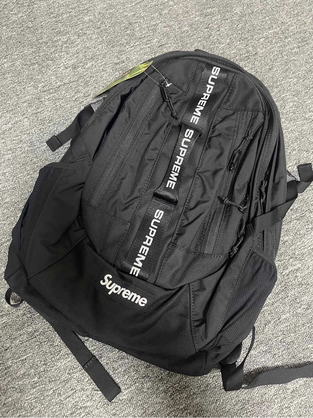 Supreme Black Backpack with White Logo Straps